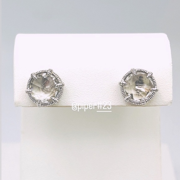 EUC Judith Ripka JR TWO Clear Quartz Doublet Eclipse Stud Earrings - Picture 10 of 13